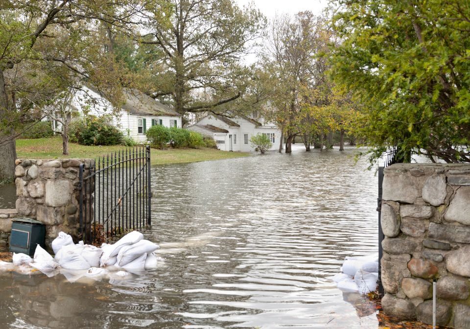 a flooded, gated home