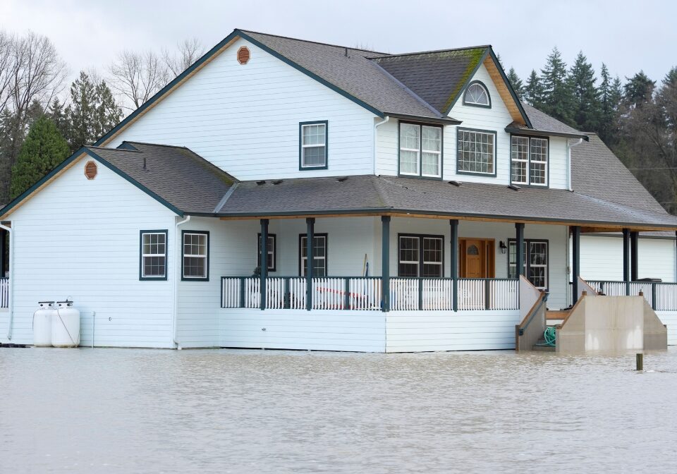 Flooded white home
